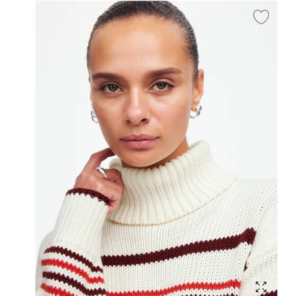 NWT Madewell Ribbed Cotton Turtleneck Sweater Cabernet Stripe NT604 Size S - Picture 10 of 11